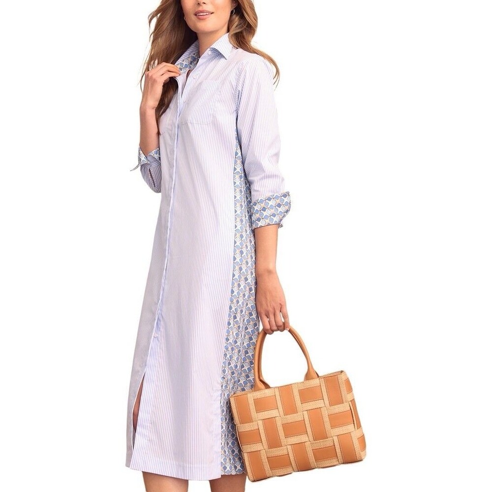J. McLaughlin Quince Mixed Media Striped Geometric Shirt Dress Size XS With Belt